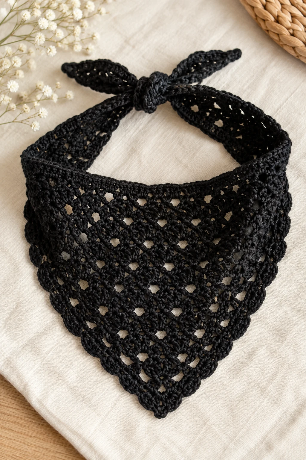 Minimalist Black Crochet Bandana — Crochet Bandana style outfit