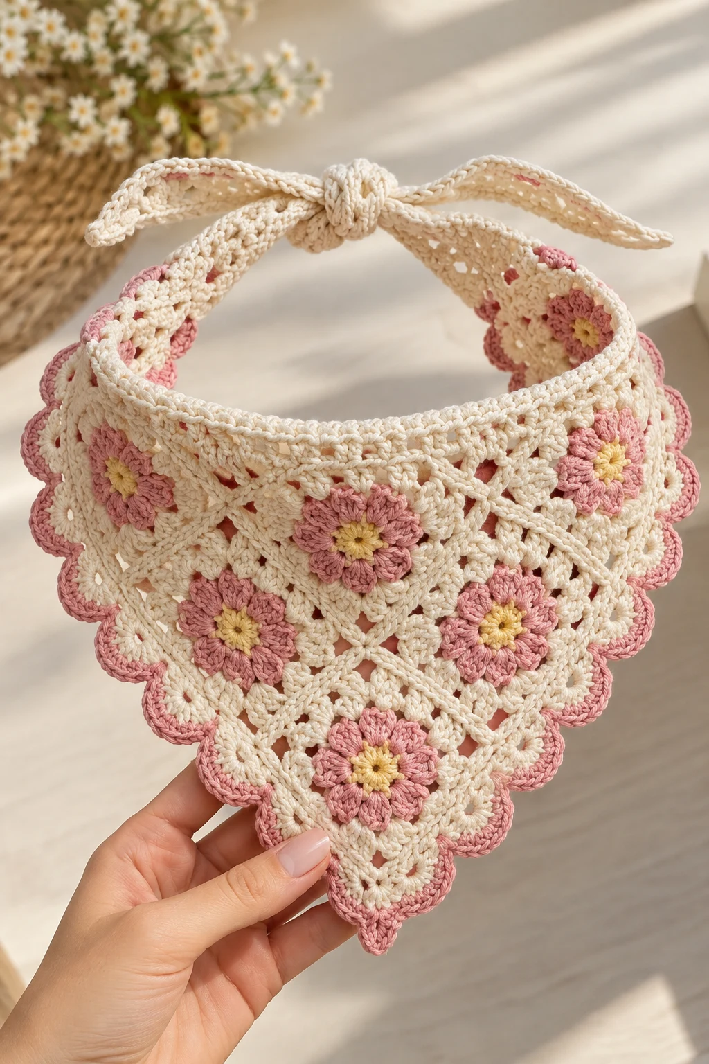 Crochet Bandana With Scalloped Edges — Crochet Bandana style outfit