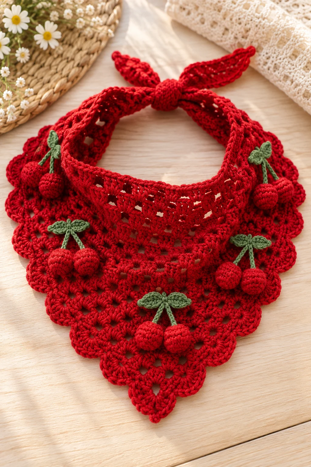 Bold Cherry-Red Crochet Bandana — Crochet Bandana style outfit