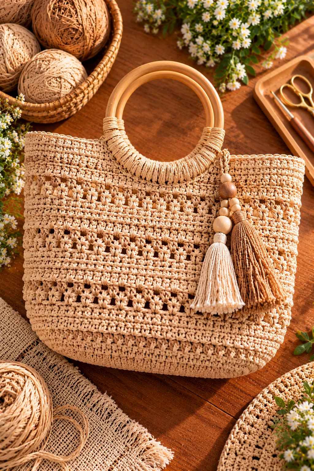 Natural Raffia Crochet Basket Bag — crochet basket bag style outfit