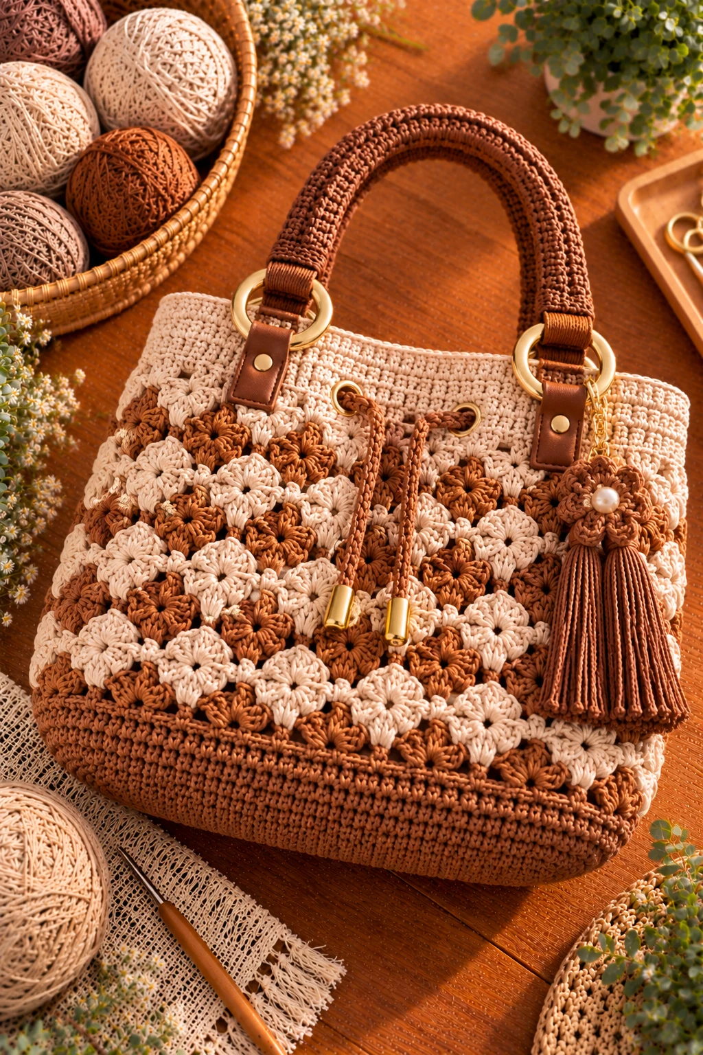 designer-Inspired Crochet Basket Bag — crochet basket bag style outfit