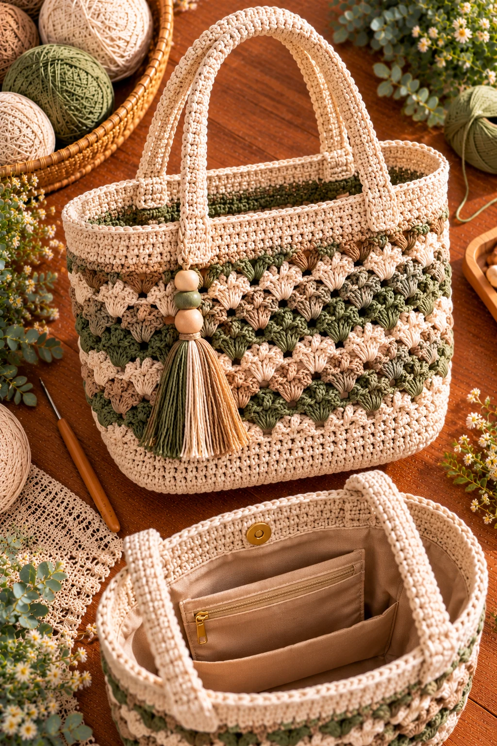 Crochet Basket Bag With an Interior Pocket — crochet basket bag style outfit