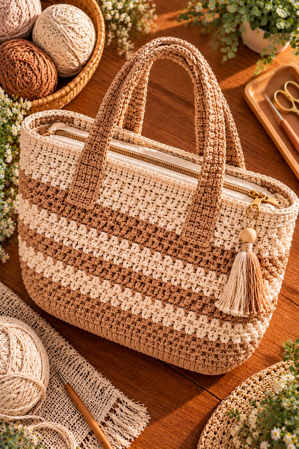 Zippered Crochet Basket Bag — crochet basket bag style outfit