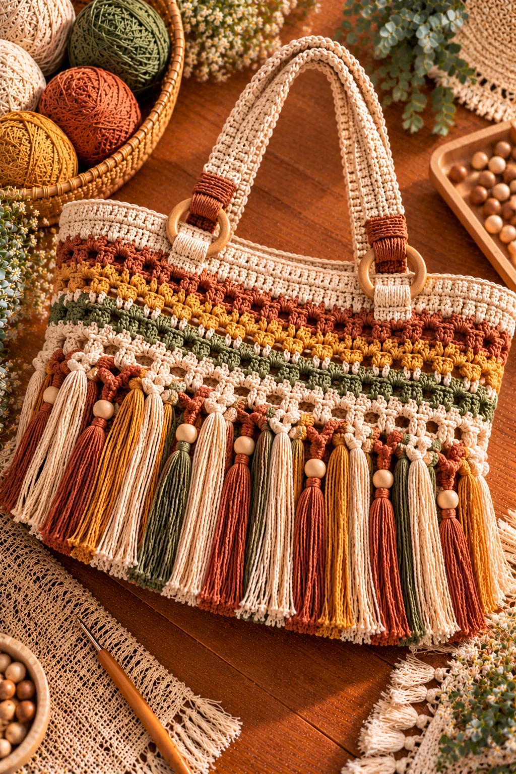 Boho Fringe Basket Bag — crochet basket bag style outfit