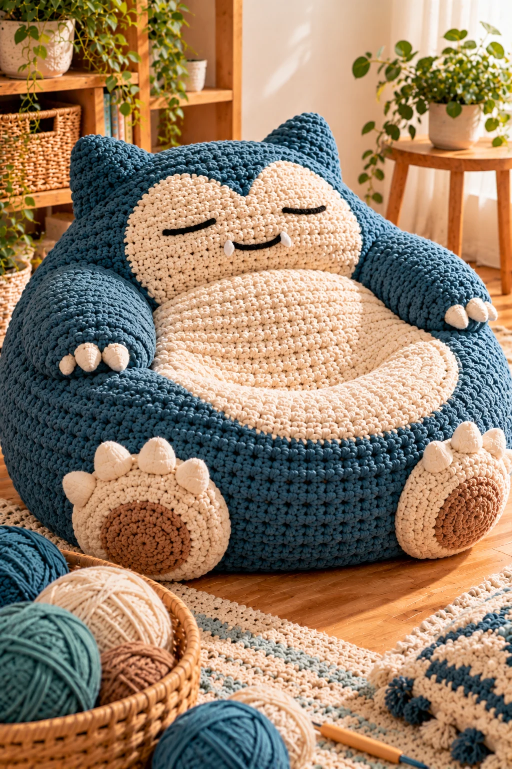 Snorlax-Inspired Cozy Bean Bag — crochet bean bag chair style outfit
