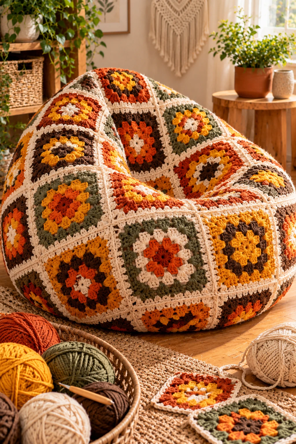 Oversized Granny Square Bean Bag — crochet bean bag chair style outfit