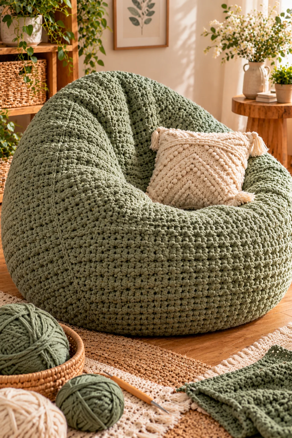 Sage Green Reading Nook Seat — crochet bean bag chair style outfit