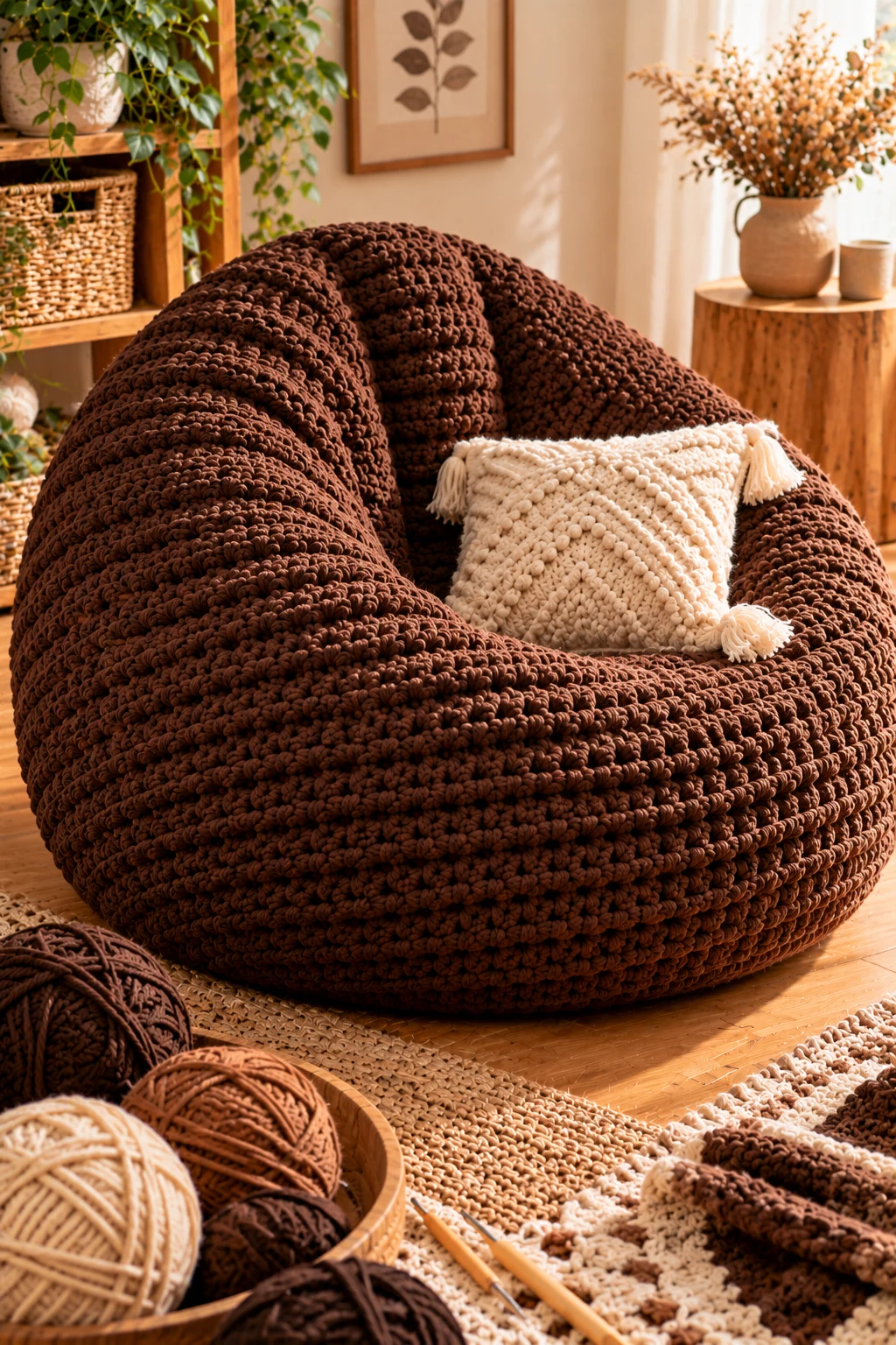 Chocolate Brown Lounge Chair — crochet bean bag chair style outfit