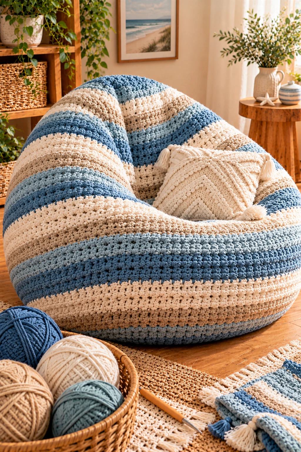 Striped Coastal Bean Bag — crochet bean bag chair style outfit