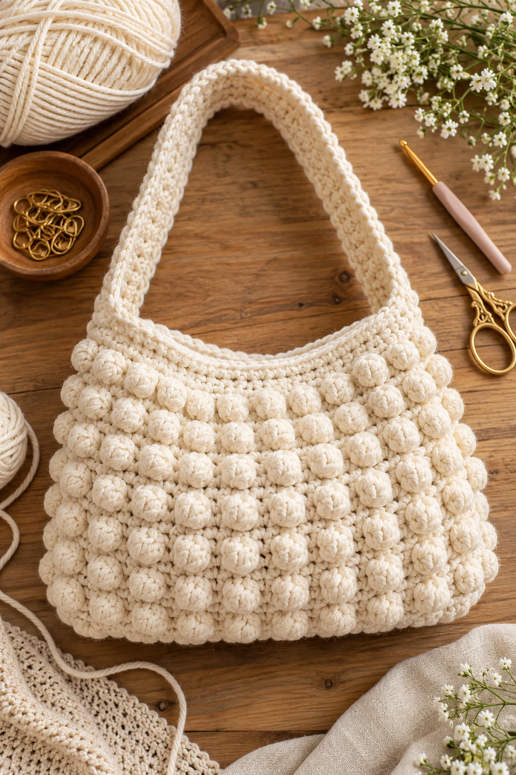 Classic Cream Crochet Bobble Bag — crochet bobble bag style outfit