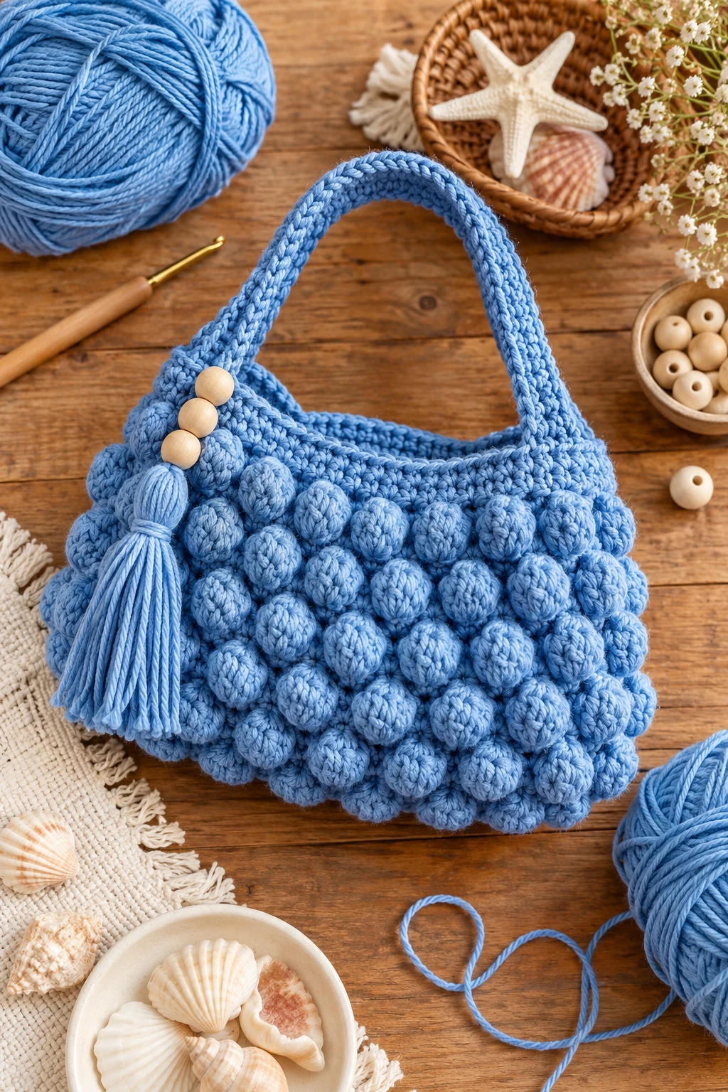 Coastal Blue Crochet Bobble Bag — crochet bobble bag style outfit