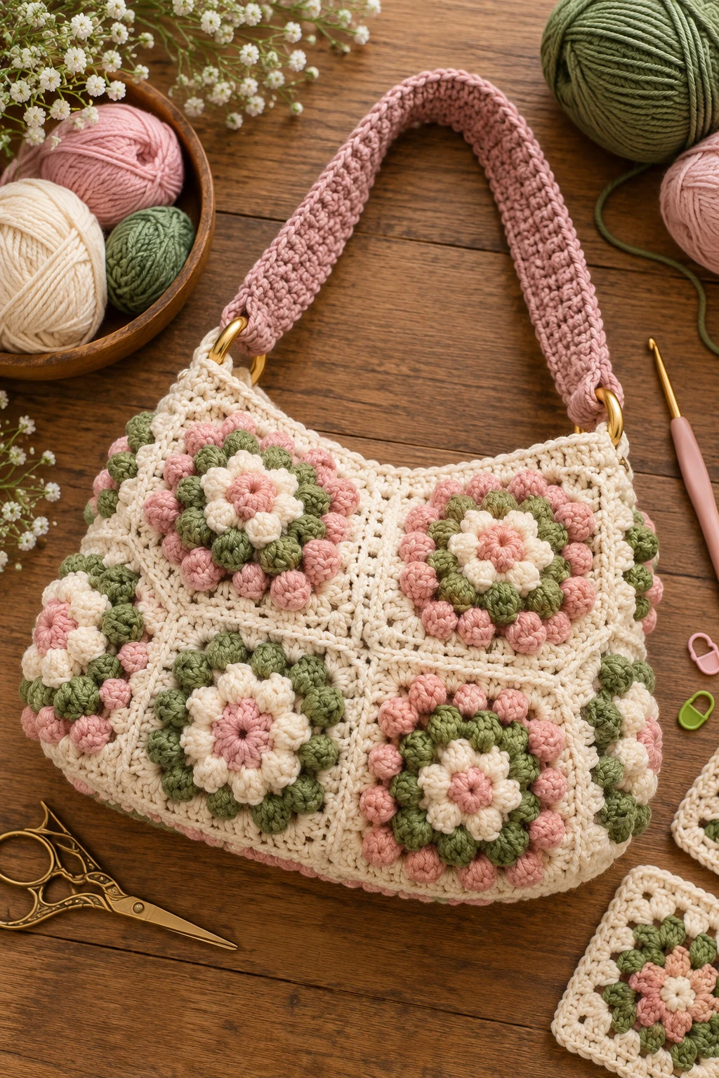 Granny-Style Bobble Bag — crochet bobble bag style outfit