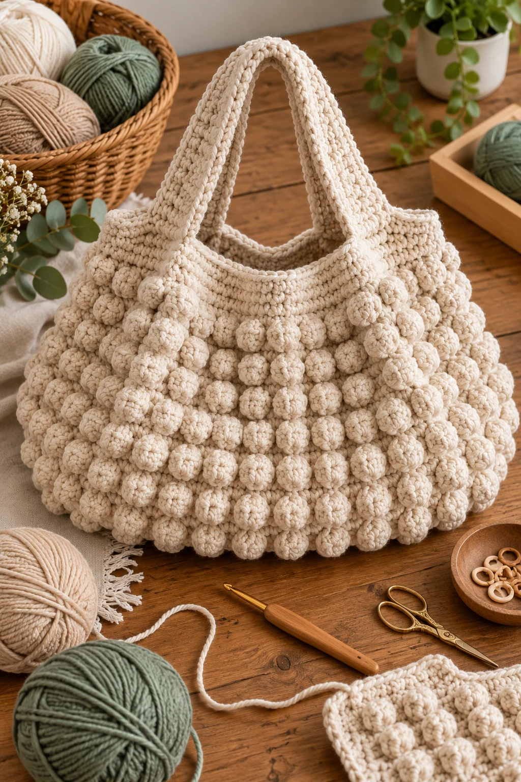 Oversized Everyday Crochet Bobble Bag — crochet bobble bag style outfit