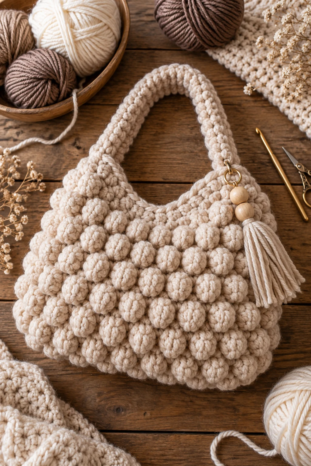 Chunky Winter Crochet Bobble Bag — crochet bobble bag style outfit