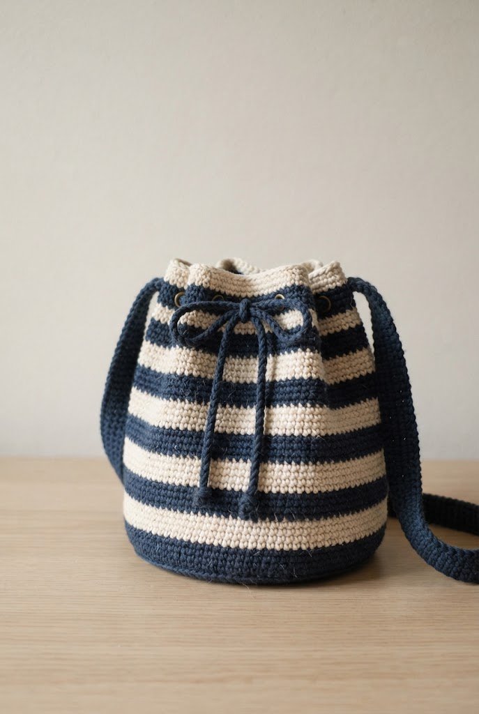 Nautical Sailor Striped Bucket — crochet boho bag pattern style outfit