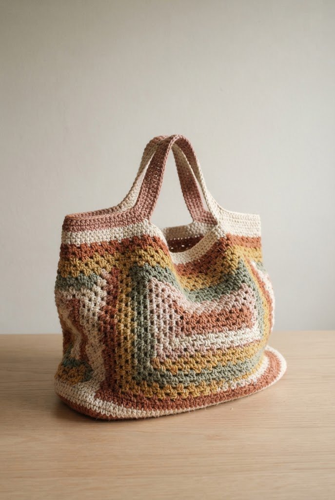 The Granny Stripe Beach Companion — crochet boho bag pattern style outfit