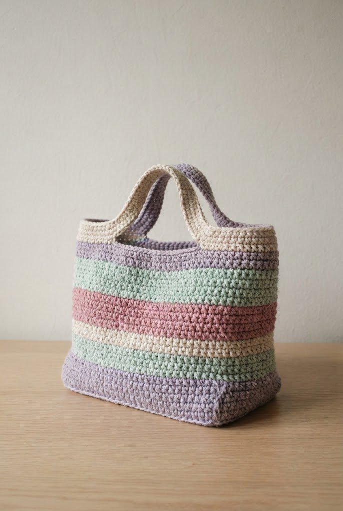 Pastel Striped Market Basket — crochet boho bag pattern style outfit