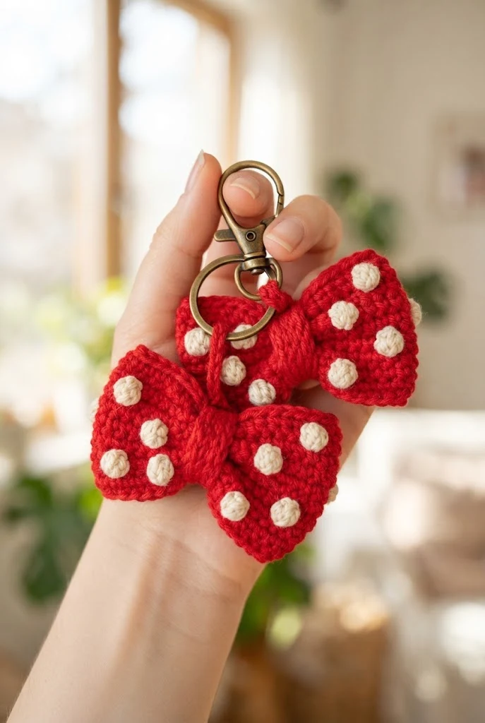 Polka Dot Bobble Bow Keychains — crochet bow keychains style outfit
