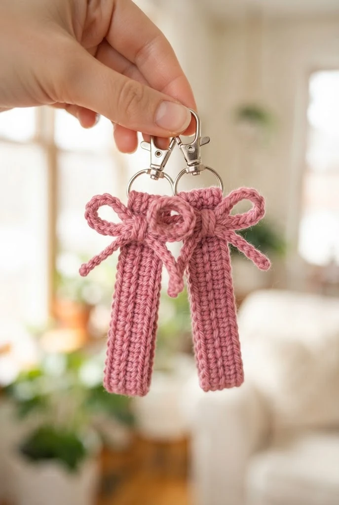 Minimalist Ribbed Skinny Bow Keychains — crochet bow keychains style outfit