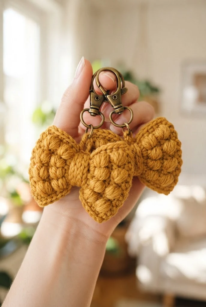 Textured Puff Stitch Bow Keychains — crochet bow keychains style outfit