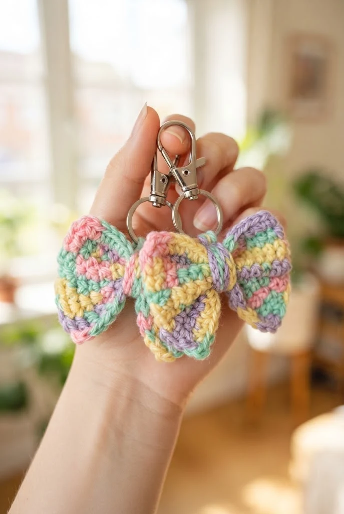 Pastel Dappled Bow Keychains — crochet bow keychains style outfit
