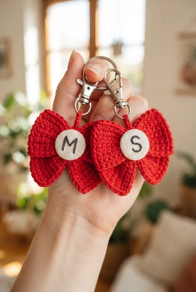 Custom Initial Monogram Bow Keychains — crochet bow keychains style outfit