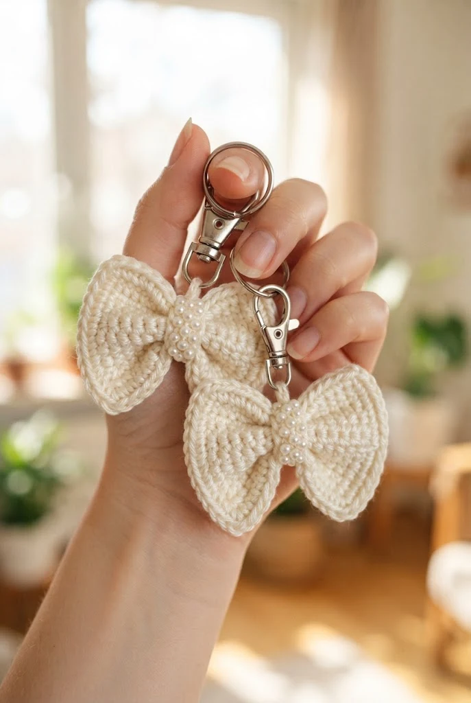 Pearl-Accented Satin-Style Bow Keychains — crochet bow keychains style outfit