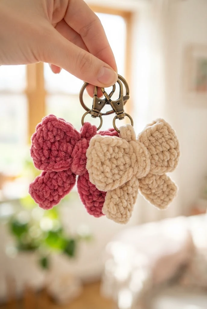 Chunky Chenille Statement Bow Keychains — crochet bow keychains style outfit