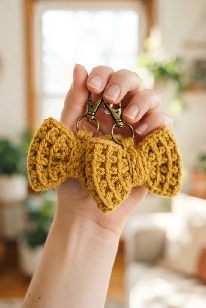 Chunky Waffle Stitch Bow Keychains — crochet bow keychains style outfit