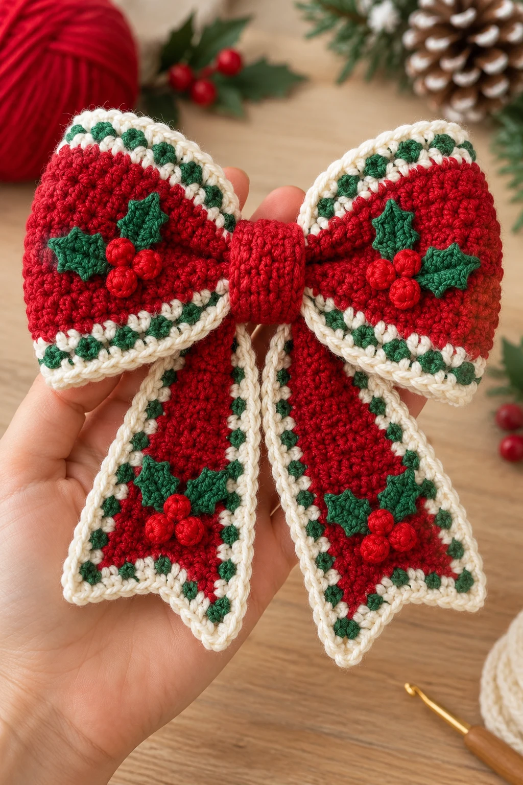 Festive Christmas Crochet Bow — crochet bow pattern style outfit
