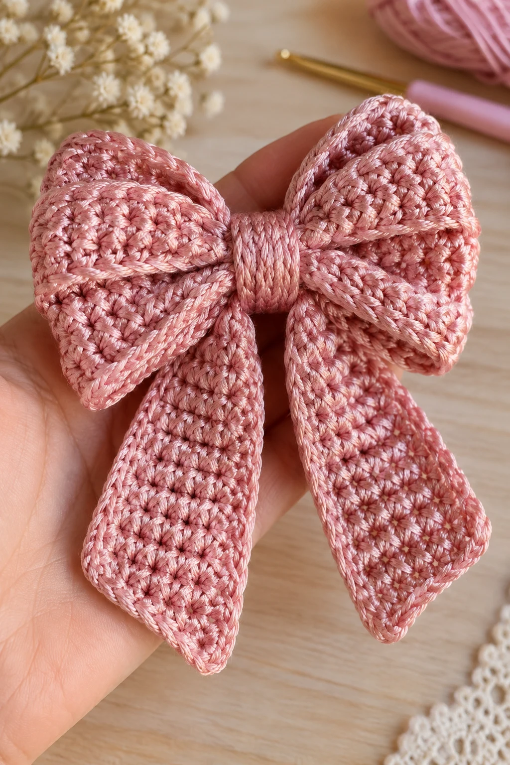 Luxury Satin-Look Crochet Gift Bow — crochet bow pattern style outfit