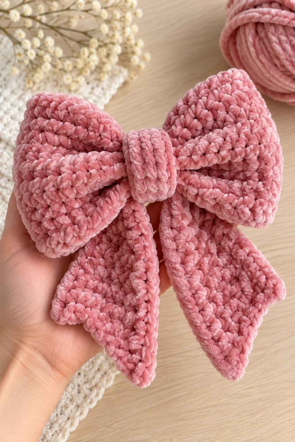 Chunky Velvet Crochet Bow — crochet bow pattern style outfit