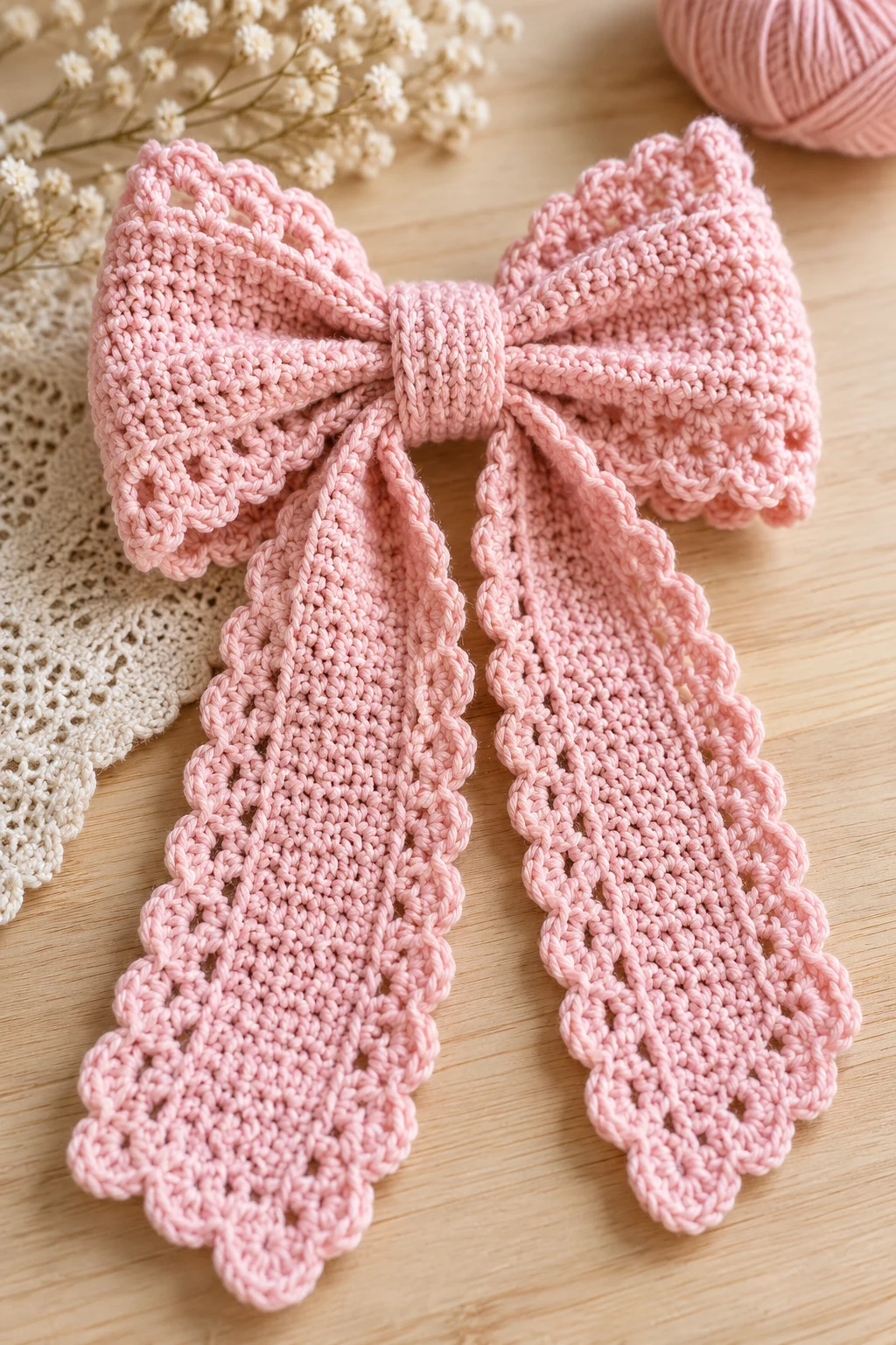Romantic Crochet Bow With Long Tails — crochet bow pattern style outfit