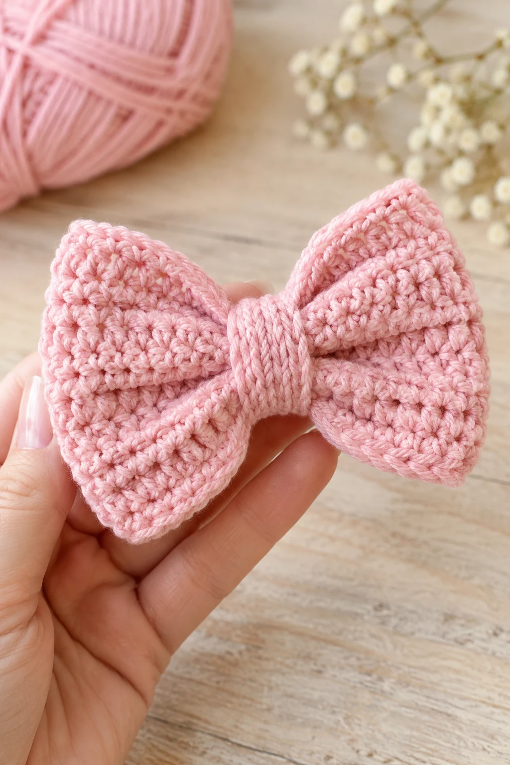 Classic Pink Crochet Hair Bow — crochet bows style outfit