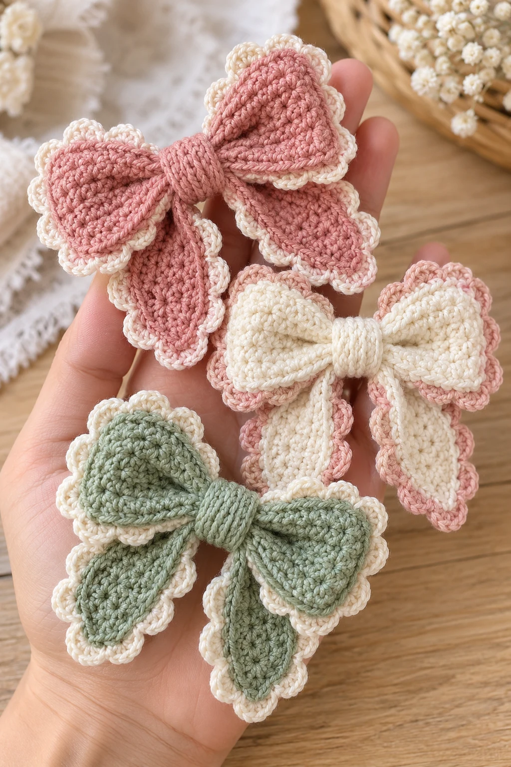 Crochet Bows with Scalloped Edges — crochet bows style outfit