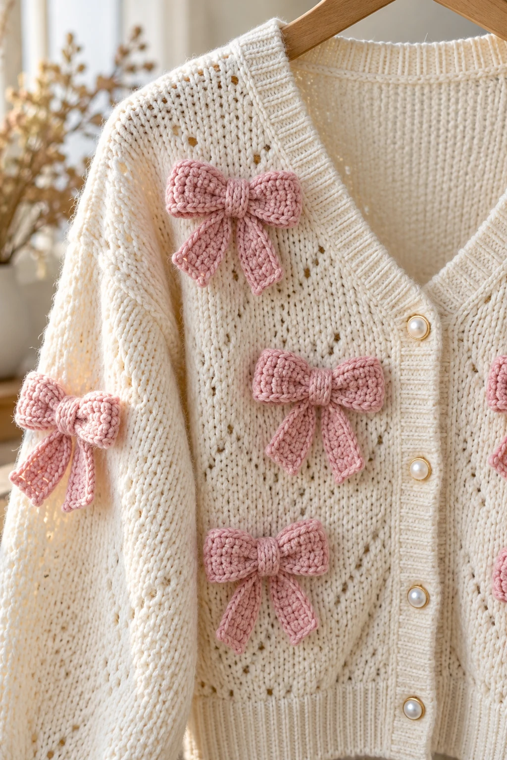 Crochet Bows for Cardigans and Sweaters — crochet bows style outfit