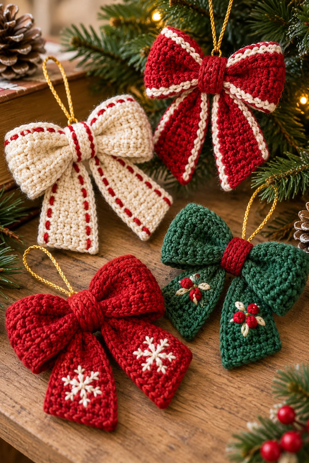 Crochet Bows for Christmas Ornaments — crochet bows style outfit