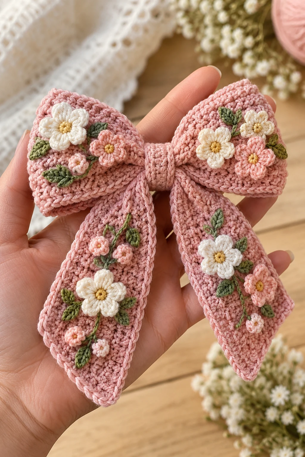 Floral Crochet Bows with Tiny Blossoms — crochet bows style outfit