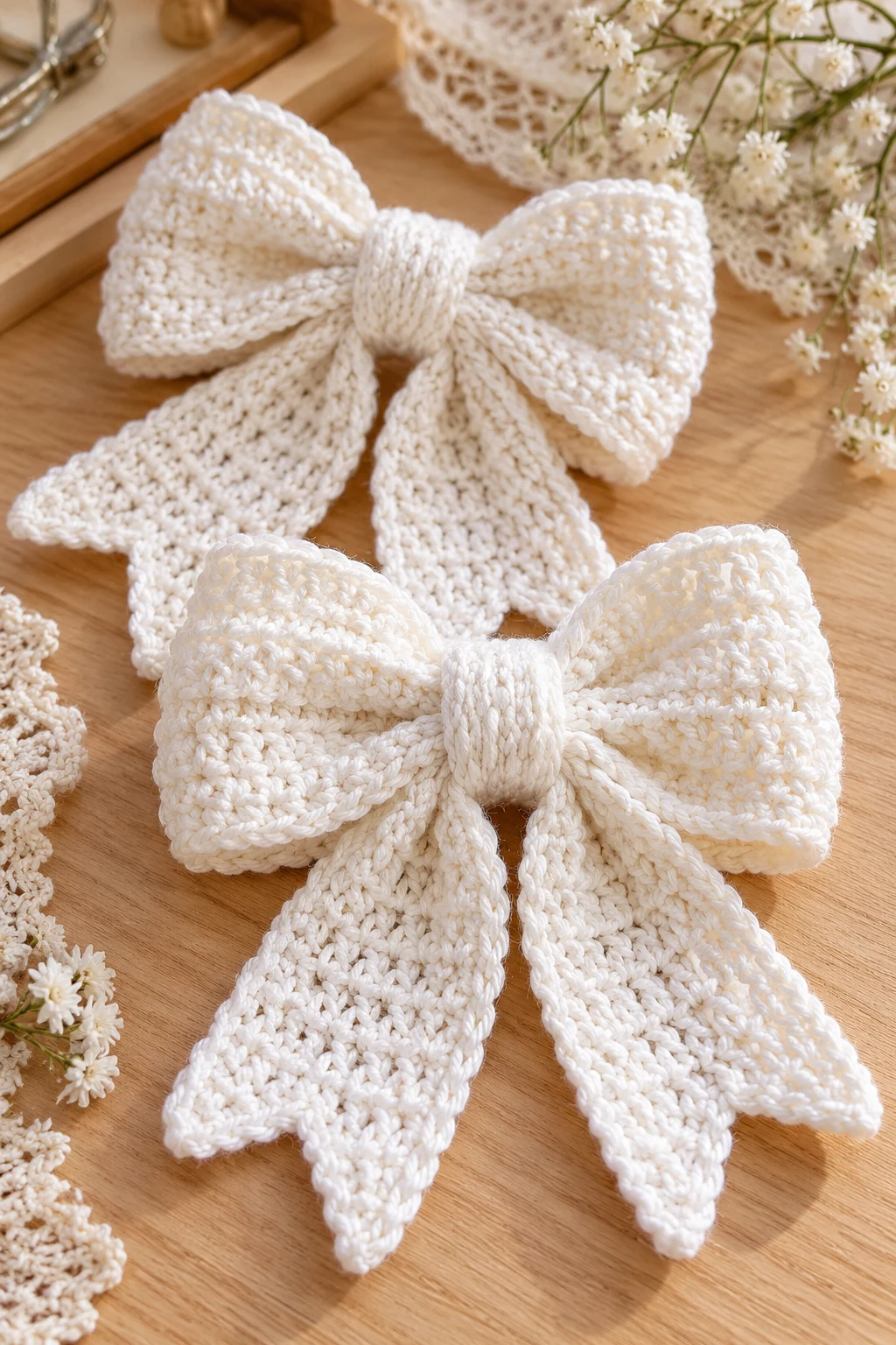 Coquette-Inspired White Crochet Bows — crochet bows style outfit