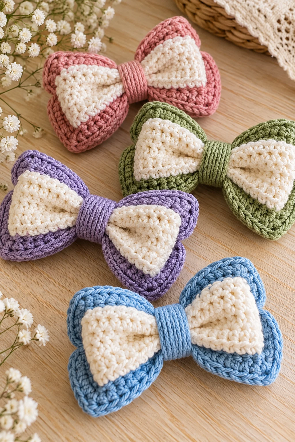 Two-Tone Crochet Bows — crochet bows style outfit