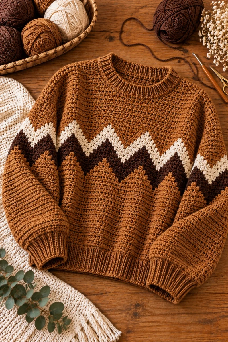Charlie Brown-Inspired Crochet Sweater — crochet brown sweater style outfit