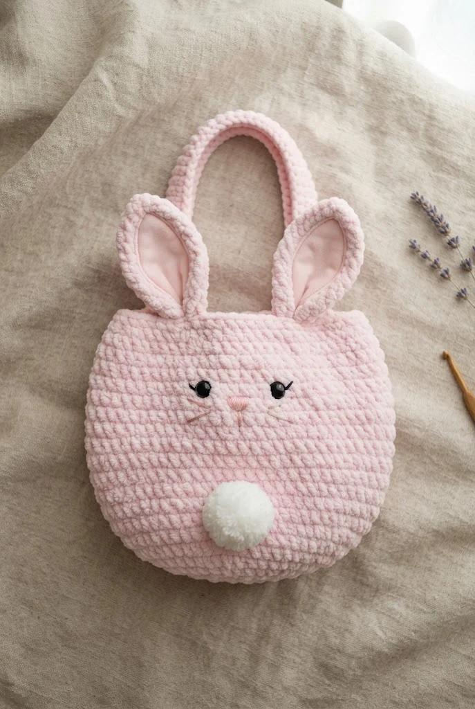 Pastel Pink Fluffy Bunny Tote — crochet bunny bag