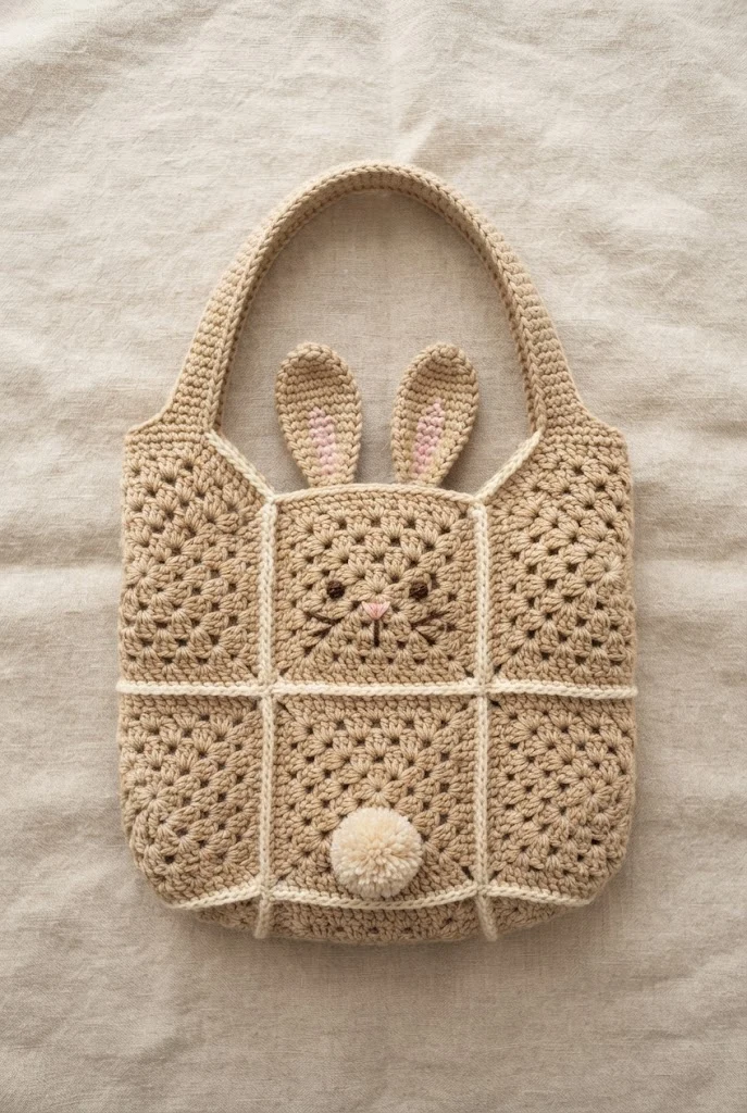 Minimalist Granny Square Bunny Bag — crochet bunny bag