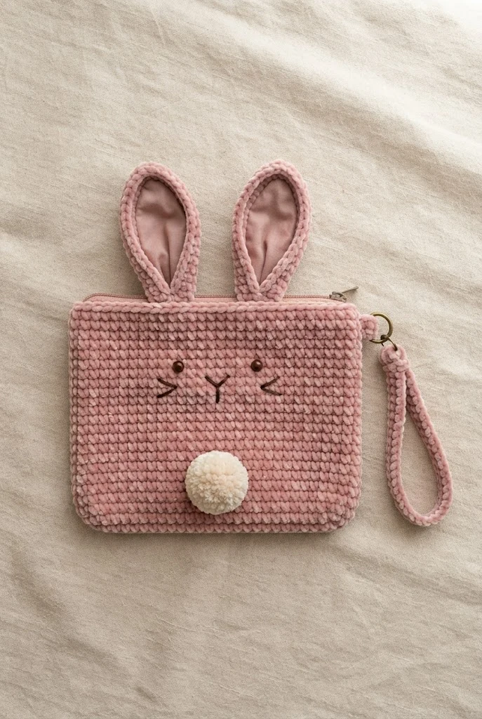 Chic Velvet Bunny Wristlet — crochet bunny bag