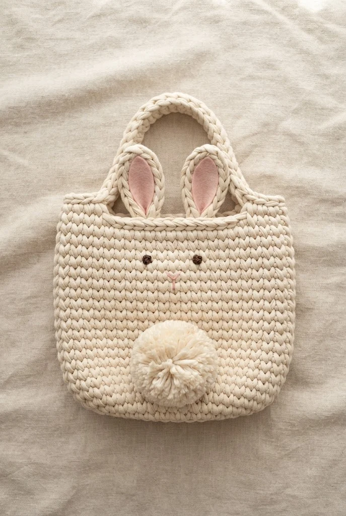 Eco-Friendly T-Shirt Yarn Bunny Basket Bag — crochet bunny bag