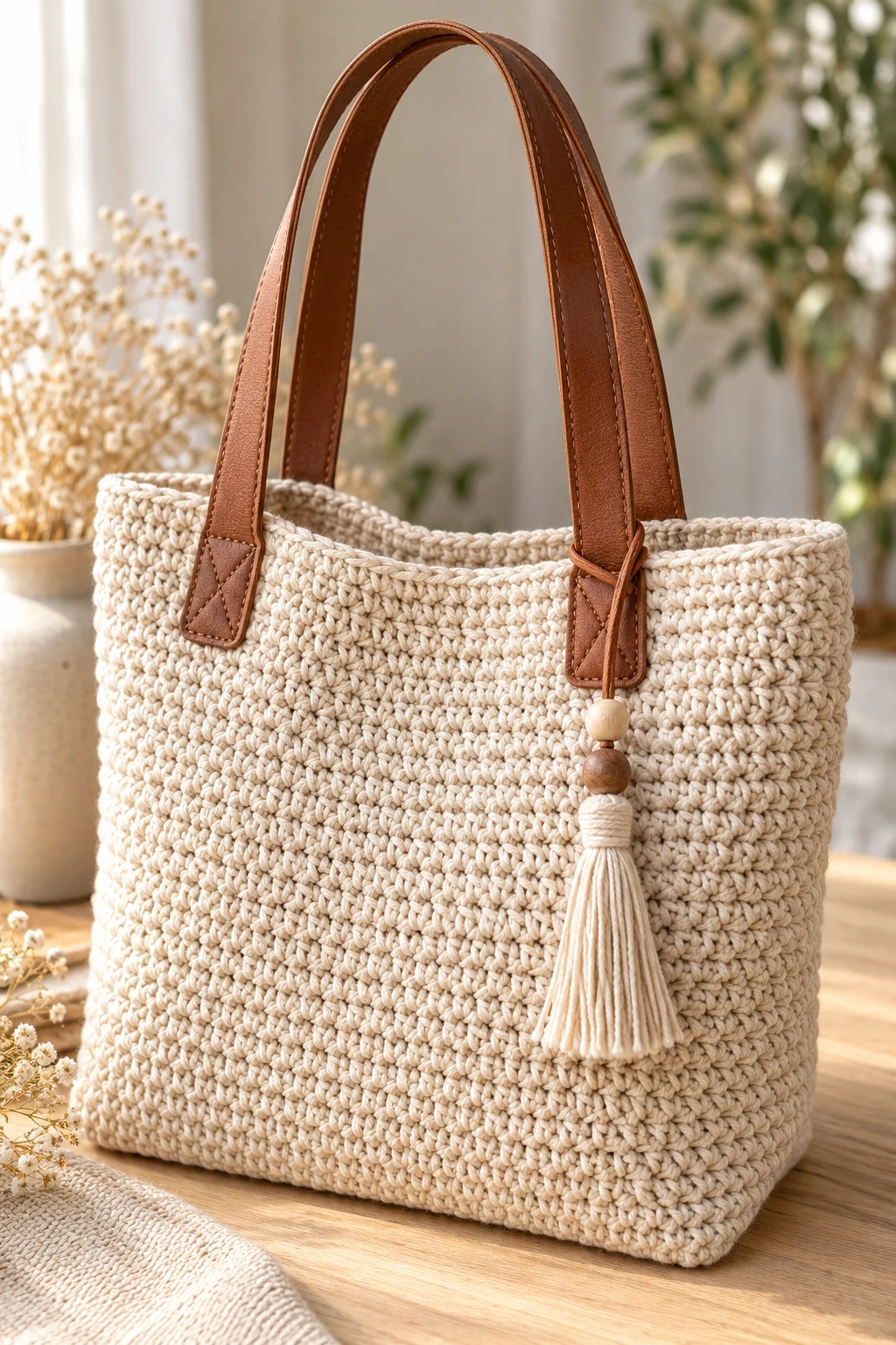 The Crochet Canvas Bag With Leather-Look Handles — crochet canvas bag style outfit