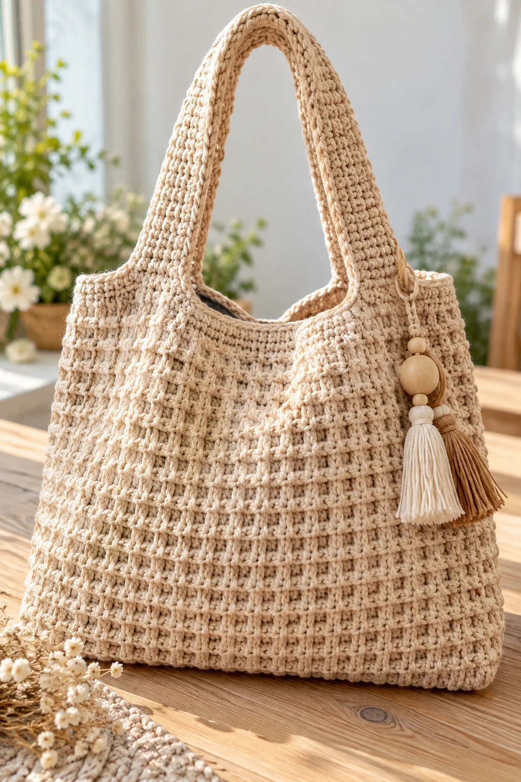 The Textured Waffle-Stitch Crochet Bag — crochet canvas bag style outfit