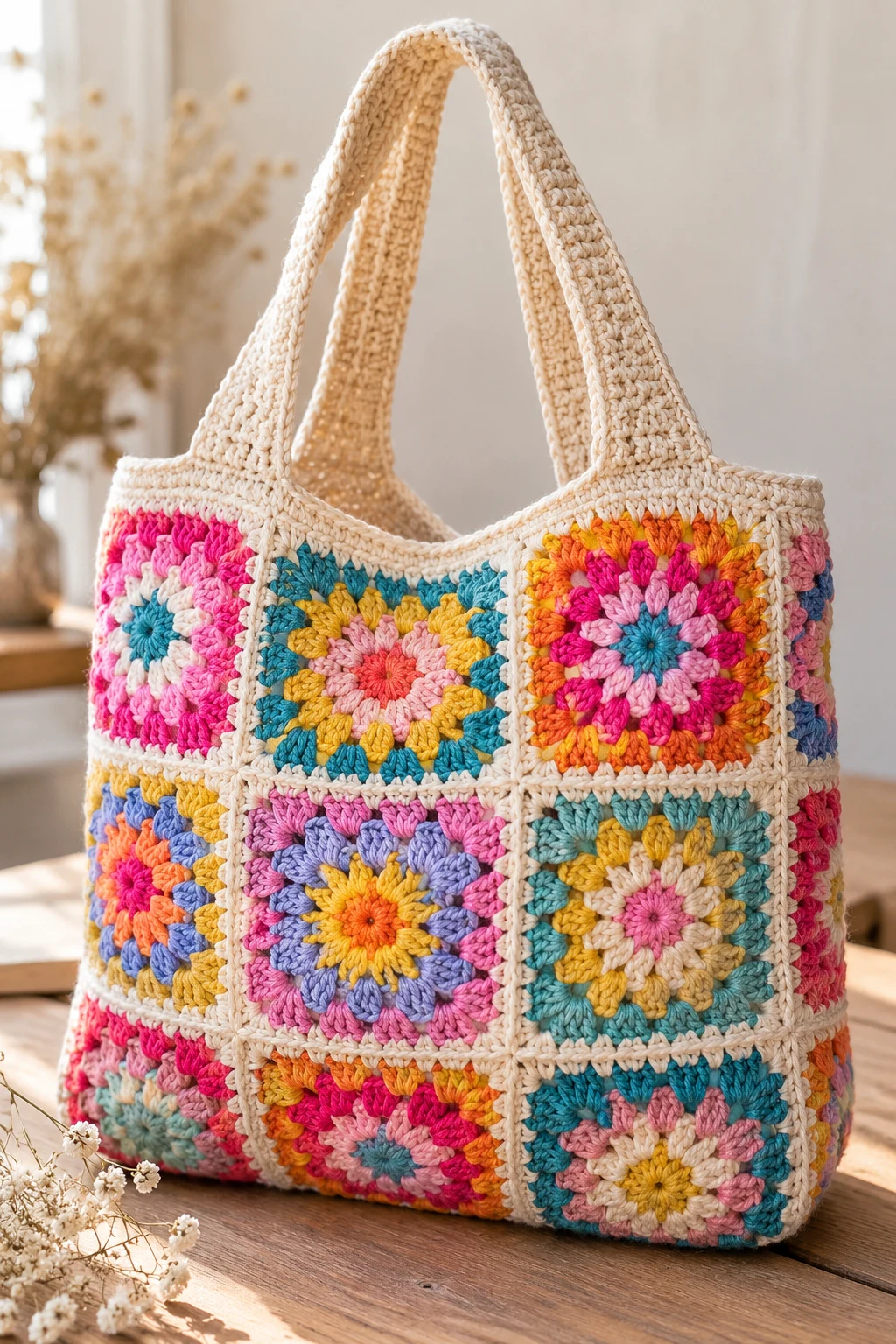 The Colorful Granny Square Crochet Bag — crochet canvas bag style outfit