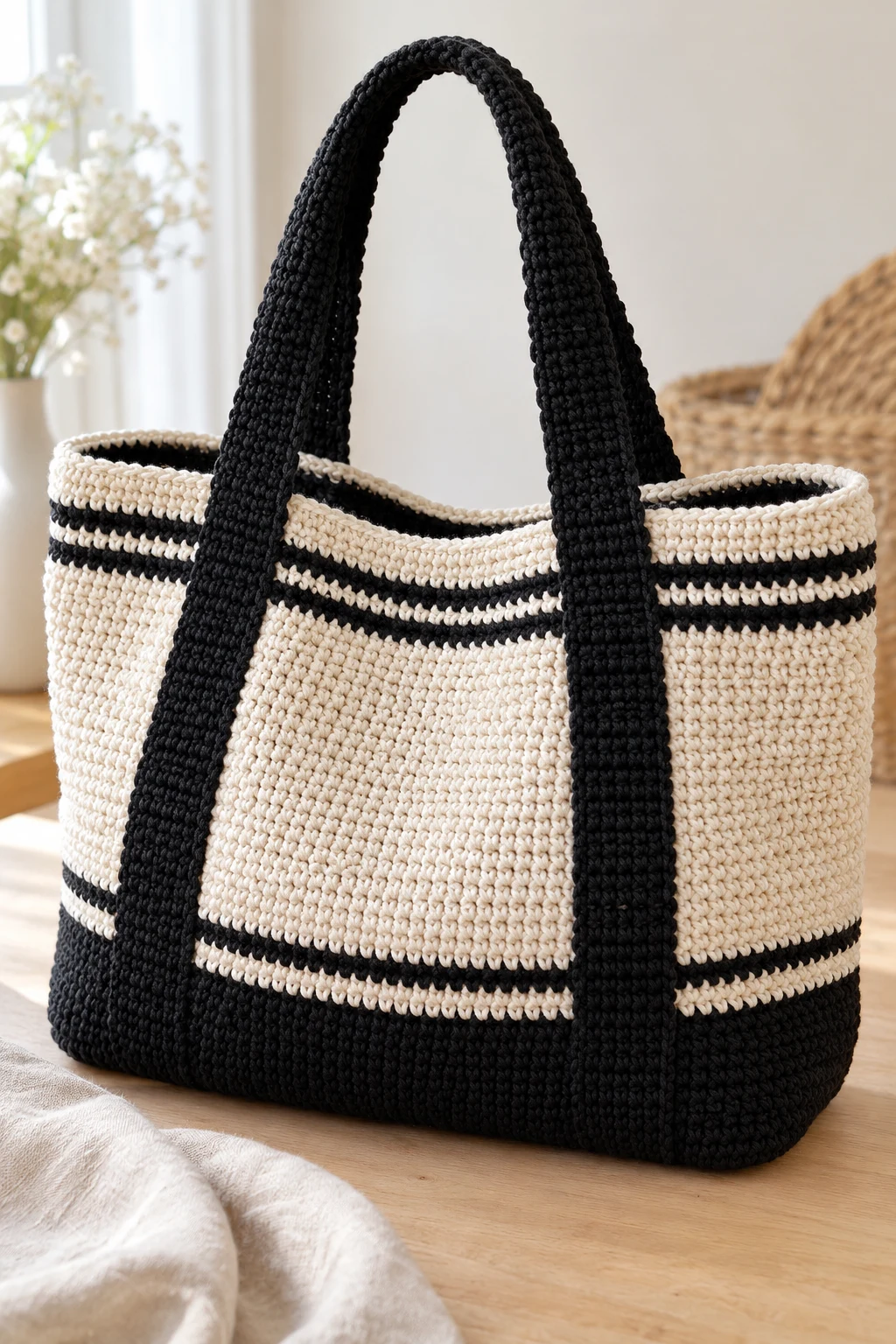 The Minimalist Black-and-Cream Bag — crochet canvas bag style outfit