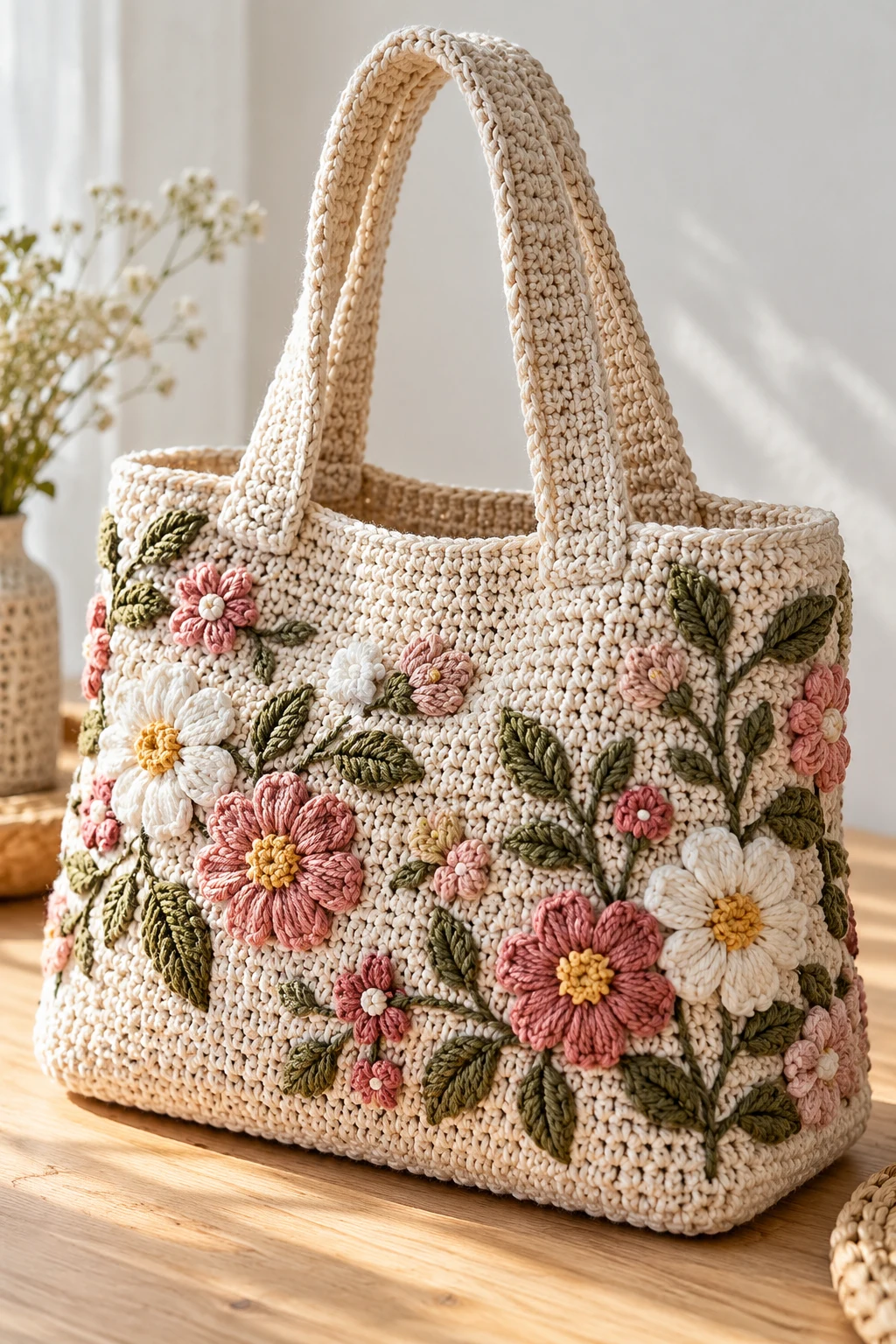 The Floral Embroidered Crochet Canvas Bag — crochet canvas bag style outfit